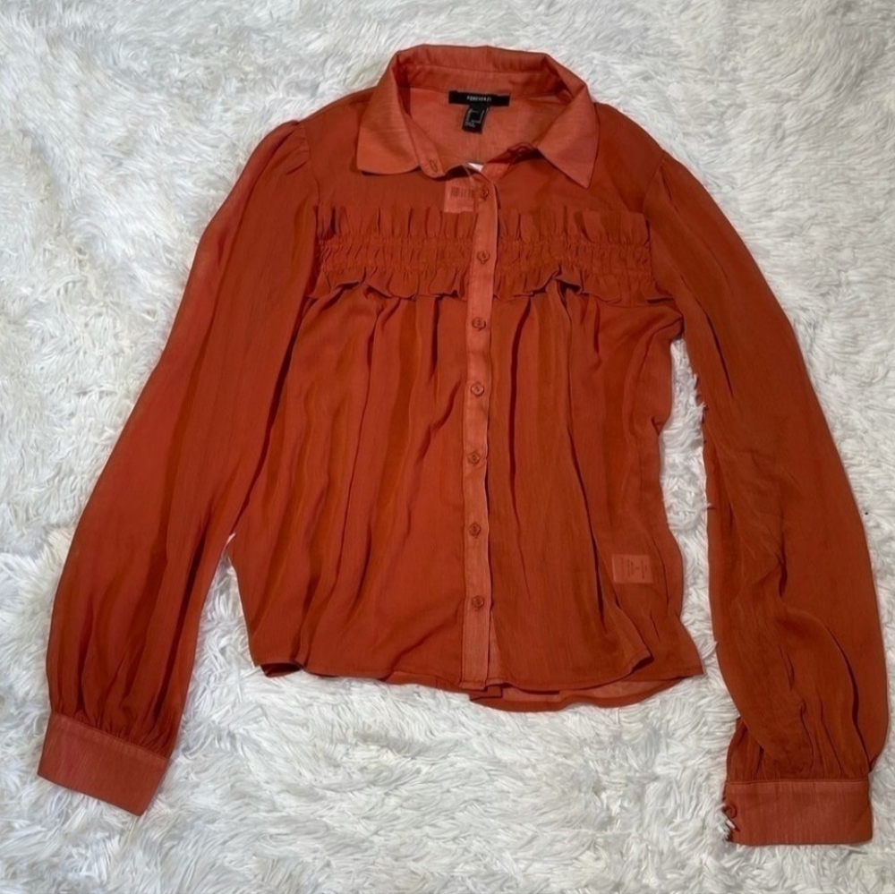 Forever 21 Orange Button-Up Blouse